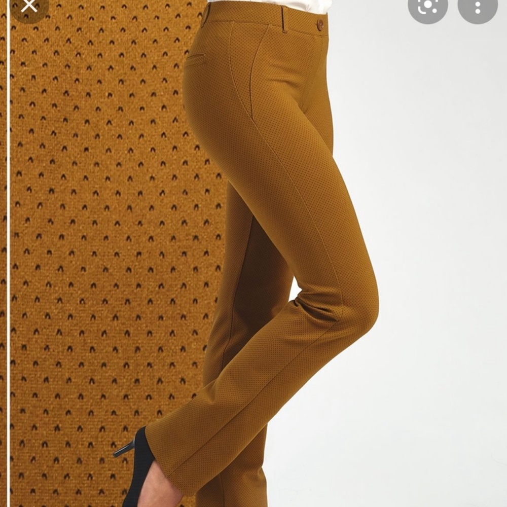 * Betabrand DPYP Modena Toffee with Brown Pin Dot Pattern Pants Large Petite *